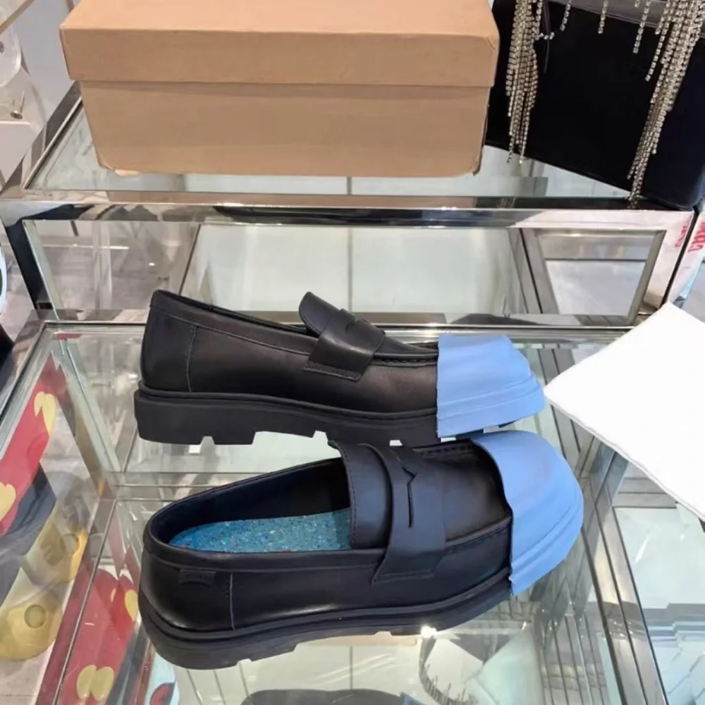 Camper Black Loafers with Baby Blue Toe Caps - Picture 1 of 9